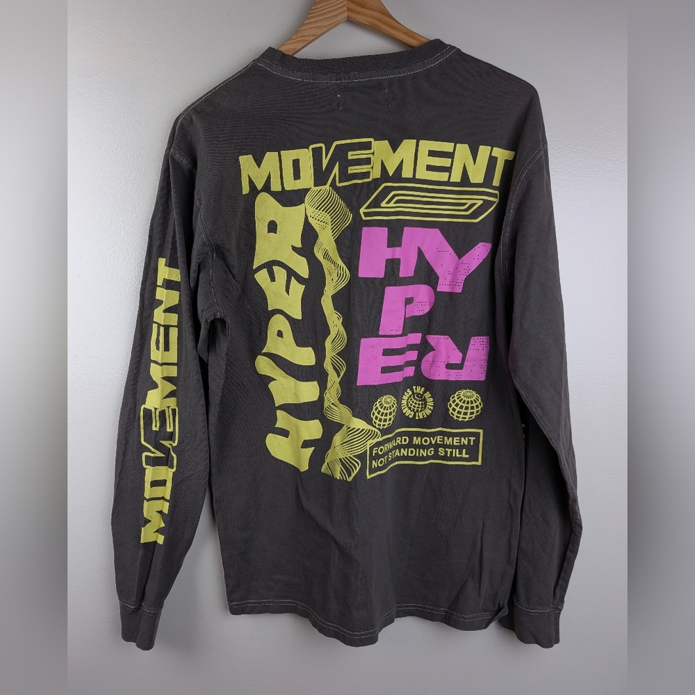 PacSun Men's Charcoal Gray Long Sleeve Graphic Tee Hyper Movement Streetwear M